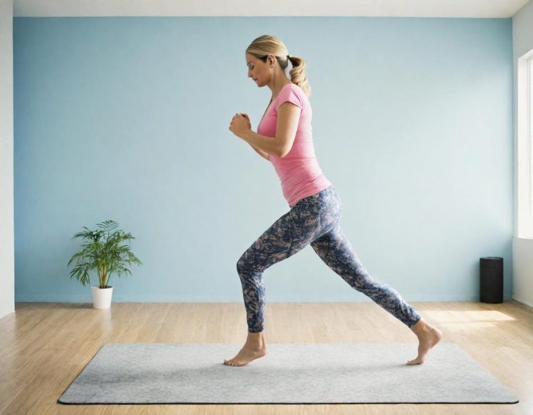 Woman doing a lunge exercise at home – personal training in Milton Keynes